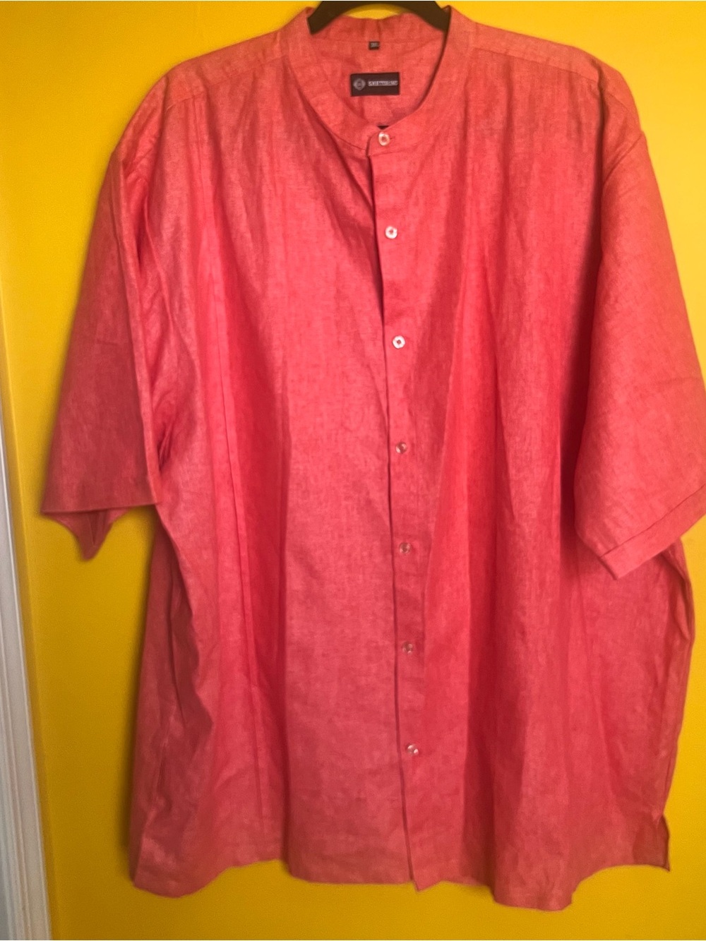 Sartorino Men's 3XL Pink Linen Blend Mandarin Collar Short Sleeve Shirt